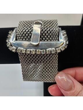 Vintage Triad Mesh Buckle Bracelet w Rhinestones  10” width Adjustable Vintage